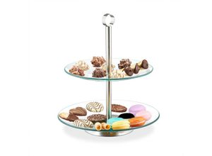 4052025320812 - Etagere 2-stöckig rund Cupcakes Kekse Snacks Obst Glas Edelstahl Servierständer transparent silber - Relaxdays