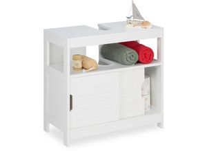 4052025321840 - Waschbeckenunterschrank 2 Fächer Schiebetüren Siphon-Ausschnitt Badunterschrank hbt 605x60x30cm weiß - Relaxdays