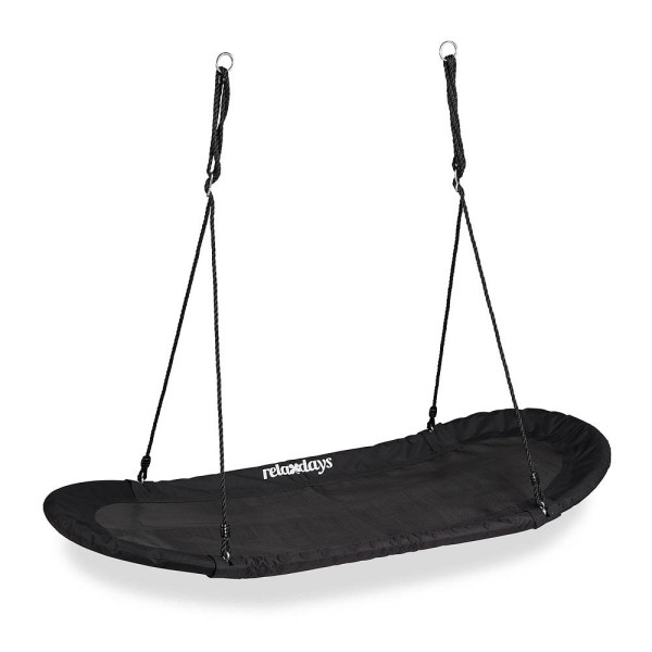 4052025322649 - Nestschaukel xxl Schaukelnest für Kinder & Erwachsene 100kg Mehrkindschaukel oval 1415 x 435 cm schwarz - Relaxdays