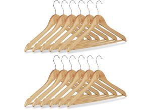 4052025322946 - Relaxdays - 12 x Kleiderbügel Hosenbügel Set aus Holz Garderobenbügel Haken 360° drehbar HxB 225x445cm natur silber