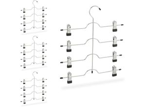 4052025324834 - Relaxdays - 4 x Mehrfachbügel im Set Kleiderbügel für Röcke oder Hosen Bügel mit Klammern platzsparend rutschfest silber