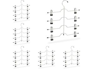 4052025324841 - Relaxdays - 6 x Mehrfachbügel im Set Kleiderbügel für Röcke oder Hosen Bügel mit Klammern platzsparend rutschfest silber