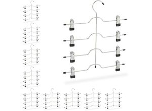 4052025324865 - Relaxdays - 10 x Mehrfachbügel im Set Kleiderbügel für Röcke oder Hosen Bügel mit Klammern platzsparend rutschfest silber