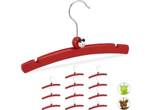 4052025325053 - Relaxdays - 12 x Kleiderbügel Kinder Tiermotiv Marienkäfer Holzkleiderbügel Mädchen & Jungen Babykleidung Kinderkleiderbügel rot