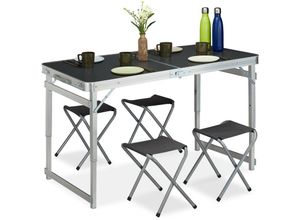 4052025325497 - Campingtisch Set klappbar 4 Stühle Klapptisch Camping höhenverstellbar 120 x 60 cm Alu mdf silber grau - Relaxdays