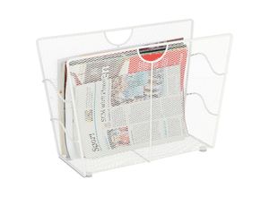 4052025325695 - Zeitungsständer Metall Zeitschriftenständer freistehend Mesh Wohnzimmer und wc hbt 27 x 39 x 17 cm weiß - Relaxdays