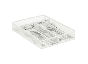 4052025325718 - Besteckkasten Metall Schubladenorganizer für Küchenbesteck 5 Fächer Mesh Optik hbt 55x235x32 cm weiß - Relaxdays