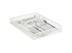 4052025325725 - Besteckkasten Metall Schubladenorganizer für Küchenbesteck 6 Fächer Mesh Optik hbt 55 x 29 x 41 cm weiß - Relaxdays