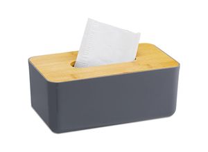 4052025326500 - Taschentuchbox nachfüllbar Badezimmer Tücherbox Bambus-Deckel Kunststoff HxBxT 10x23x13 cm grau natur - Relaxdays