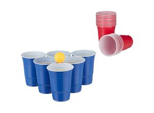 4052025326562 - Relaxdays Bierpong Becher Set Bier Pong Set mit 6 Bällen 50 Beer Pong Becher Trinkspiel Partybecher 16 oz rot blau