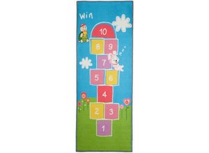 4052025326807 - Kinderteppich Hüpfspiel 180 x 70 cm 10 Hüpfkästchen Kurzflor gummierte Unterseite Spielteppich bunt - Relaxdays