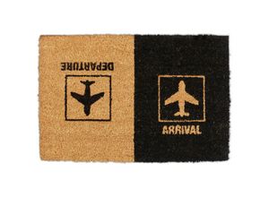 4052025327460 - Fußmatte Kokos Arrival Departure Türvorleger mit Flugzeug-Motiv innen & außen 40x60 cm natur schwarz - Relaxdays