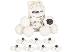 4052025328139 - Relaxdays - 48 x Trocknerbälle xxl Trocknerkugeln Filzbälle für Trockner aus Schafswolle umweltschonend ø 7 cm weiß