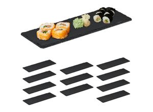 4052025329280 - Relaxdays - 12 x Schieferplatte längliche Servierplatten aus Schiefer Servieren & Beschriften 30x10 cm Sushi Platte anthrazit