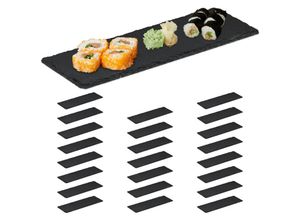 4052025329297 - Relaxdays - 24 x Schieferplatte längliche Servierplatten aus Schiefer Servieren & Beschriften 30x10 cm Sushi Platte anthrazit