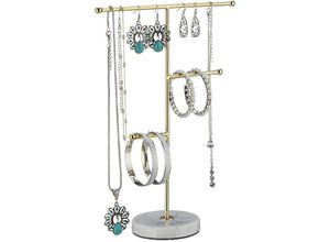 4052025330163 - Schmuckständer Marmor 3 Stangen Schmuck Aufbewahrung Ketten Ohrringe & Armbänder HxBxT 26x19x8 weiß gold - Relaxdays 4052025330163 - Schmuckständer Marmor 3 Stangen Schmuck Aufbewahrung Ketten Ohrringe & Armbänder HxBxT 26x19x8 weiß gold - Relaxdays