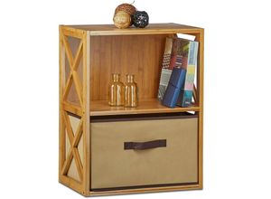 4052025330750 - Relaxdays - 1 x Regal Bambus mit Korb 2 Ablagen Holz Standregal Badregal Faltbox h x b x t 54 x 42 x 29 cm natur braun