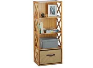 4052025330774 - Relaxdays - 1 x Regal Bambus mit Korb 4 Ablagen Holz Standregal Badregal Faltbox h x b x t 105 x 42 x 29 cm natur braun