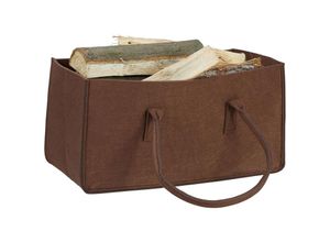 4052025331634 - Relaxdays - 1 x Kaminholztasche aus Filz tragbarer Feuerholzkorb faltbarer Zeitungshalter hbt 25 x 25 x 50 cm Filzkorb braun