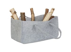 4052025331641 - Relaxdays - 1 x Kaminholztasche aus Filz tragbarer Feuerholzkorb faltbarer Zeitungshalter hbt 25 x 25 x 50 cm Filzkorb grau