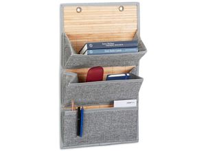 4052025331689 - Relaxdays - 1 x Wandorganizer Bambus 3 Jutemuster Fächer hbt 58x34x15 cm Zeitungshalter Büro und Flur Hängeaufbewahrung grau