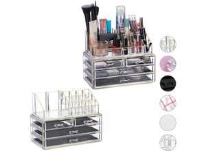 4052025332518 - 2 x Make Up Organizer Acryl 2-teilige Schminkaufbewahrung mit Lippenstifthalter & je 4 Schubladen transparent gold