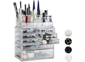 4052025332556 - Relaxdays - 1 x Make Up Organizer mit Schubladen stapelbarer Schmuckkasten für Make Up Acryl Schminkaufbewahrung transparent