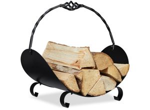 4052025338275 - Relaxdays Kaminholzkorb Metall Holztrage mit Henkel HBT 425 x 435 x 30 cm innen Holzkorb für Kaminholz schwarz