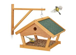 4052025338565 - Relaxdays Vogelfutterhaus Holz zum Aufhängen HBT 35x425x405 cm Garten Vogelfutterspender für Kleinvögel natur