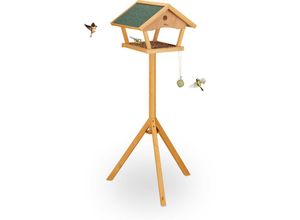 4052025338589 - Relaxdays - Vogelfutterhaus mit Ständer groß wetterfestes Dach Garten Holz Vogelhaus hbt 137 x 66 x 59 cm natur grün