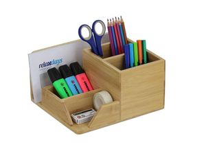 4052025338701 - Relaxdays Schreibtisch Organizer Bambus 5 Fächer HxBxT 115 x 22 x 19 cm Büroorganizer für Stifte Briefe natur