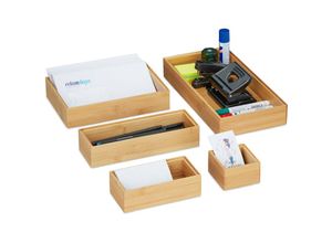 4052025338879 - Ordnungsboxen 5er Set stapelbar Schubladen Ordnungssystem Bambus Küche Bad & Büro versch Größen natur - Relaxdays