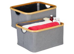 4052025338886 - Relaxdays Aufbewahrungsbox Stoff 2er Set faltbar Stoffkorb mit Griff & Bambusrand HBT 225 x 455 x 355 cm grau