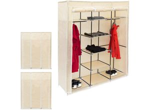 4052025339104 - Relaxdays - 3 x Faltschrank valentin xxl Stoffschrank 2 Kleiderstangen 9 Ablagen Kleiderschrank hbt 173 x 148 x 425 cm beige