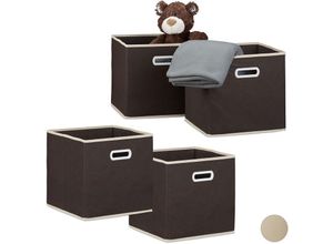 4052025339791 - Relaxdays - 4 x Faltbox im Set Aufbewahrungsbox aus Stoff quadratisch hbt ca 30 x 30 x 30 cm mit Fingerloch Regalbox braun