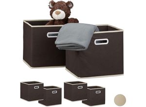 4052025339807 - Relaxdays - 6 x Faltbox im Set Aufbewahrungsbox aus Stoff quadratisch hbt ca 30 x 30 x 30 cm mit Fingerloch Regalbox braun