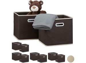 4052025339821 - Relaxdays - 10 x Faltbox im Set Aufbewahrungsbox aus Stoff quadratisch hbt ca 30 x 30 x 30 cm mit Fingerloch Regalbox braun