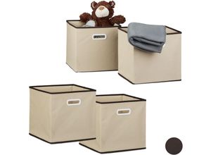 4052025339845 - Relaxdays - 4 x Faltbox im Set Aufbewahrungsbox aus Stoff quadratisch hbt ca 30 x 30 x 30 cm mit Fingerloch Regalbox beige