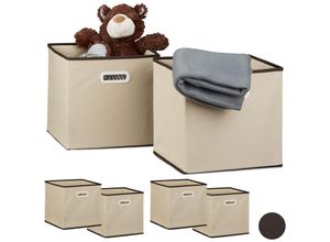 4052025339852 - Relaxdays - 6 x Faltbox im Set Aufbewahrungsbox aus Stoff quadratisch hbt ca 30 x 30 x 30 cm mit Fingerloch Regalbox beige