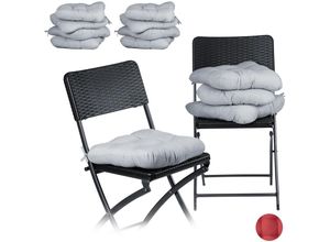 4052025340964 - Relaxdays - 12 x Stuhlkissen bequeme Sitzkissen mit Schleife Sitzpolster Garten Haus weich waschbar Stuhlauflage 36x36cm grau