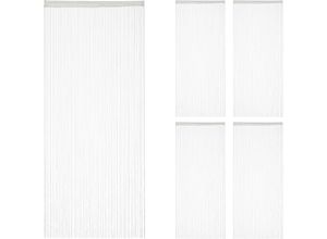 4052025341077 - 5 x Fadenvorhang weiß kürzbar mit Tunneldurchzug für Türen & Fenster waschbar Fadengardine 90x245 cm white