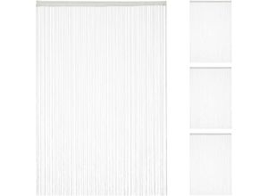 4052025341114 - Relaxdays - 4 x Fadenvorhang weiß kürzbar mit Tunneldurchzug für Türen & Fenster waschbar Fadengardine 145x245 cm white