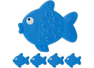 4052025341824 - Antirutsch Sticker Badewanne 5er Set Fisch-Design Badewannenaufkleber mit Saugnäpfen für Kinder blau - Relaxdays