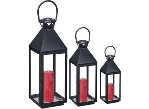 4052025342562 - Laternen 3er Set Dekolaternen für draußen & drinnen 3 Größen Metall Glas Windlichter für Kerzen schwarz - Relaxdays