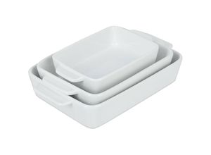 4052025343293 - Auflaufform 3er Set Keramik 3 Größen eckig Lasagne Gratin Tiramisu spülmaschinenfest Ofenform weiß - Relaxdays