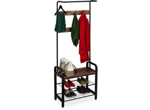 4052025343644 - Garderobe mit Schuhregal & Sitzbank hbt 1835x72x34 cm 7 Haken Garderobenständer industrial schwarz braun - Relaxdays