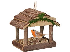 4052025344221 - Relaxdays Vogelfutterhaus Holz zum Aufhängen HBT 19 x 22 x 165 cm Garten Vogelfutterspender für Kleinvögel natur