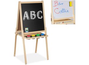 4052025344924 - Relaxdays - Kindertafel 2 in 1 Kreide- & Magnettafel höhenverstellbare Standtafel mit Zubehör Holztafel Kinder natur