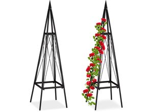 4052025347512 - Relaxdays - 2 x Rankhilfe eckig freistehend Rosen Tomaten Wein Garten wetterfest Eisen Rankobelisk h 132 cm schwarz