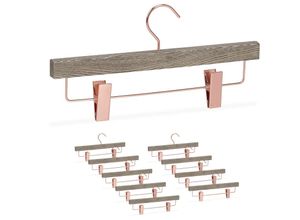 4052025347963 - Relaxdays - 10 x Hosenbügel edle Clip Kleiderbügel für Röcke Hosen Klemmbügel mit Klammern Bügel gemasert grau-rosegold